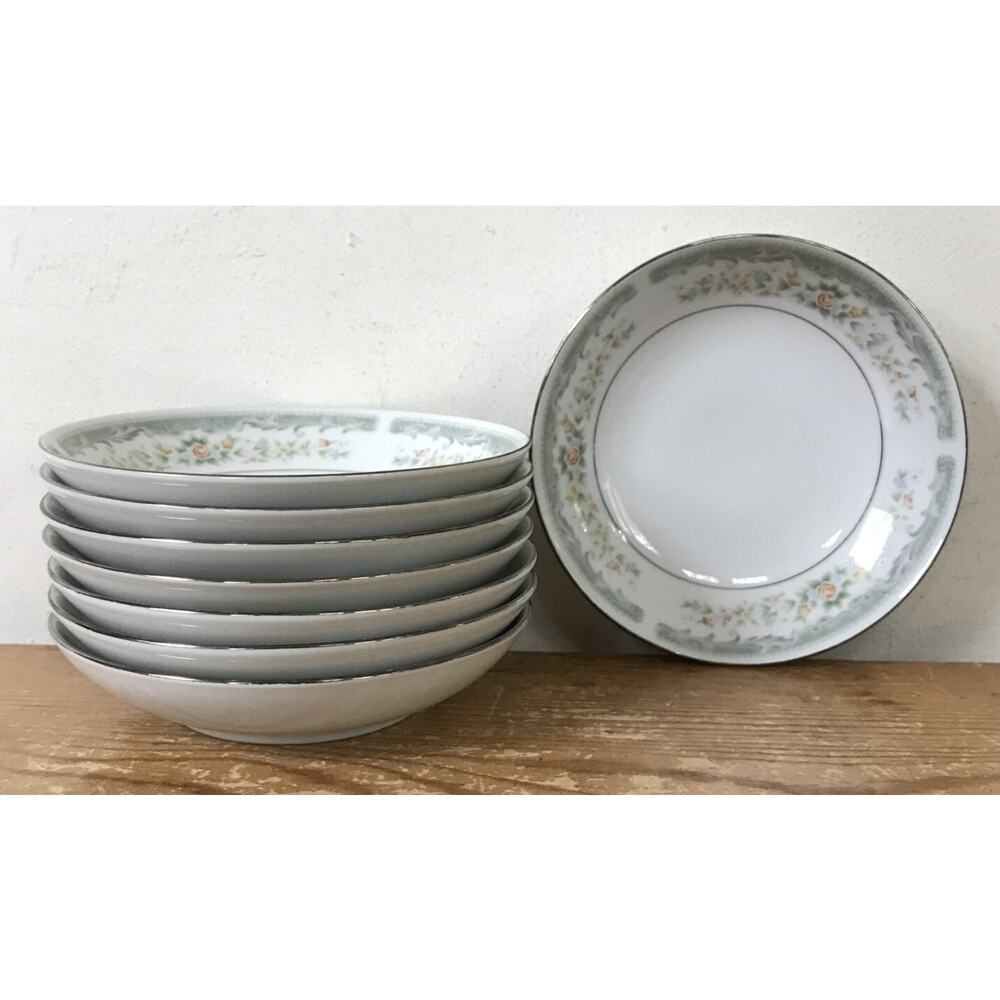 Set Lot 8 Roseville 4135 Floral Japan Translucent Fine China Fruit Dessert Bowl